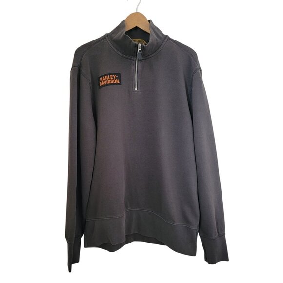 Harley-Davidson Gray 1/4 Zip Mock Neck Pullover Sweatshirt Slim Fit Men's L - Picture 1 of 11